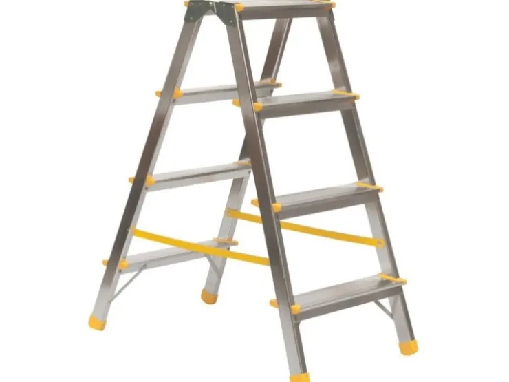 PROREGAL Metal Double Giraffe Doppelseitige-Aluminium-Stufenstehleiter 4 Stufen 86 cm Hoch 150 kg Tragkraft Leiter Trittleiter Haushaltsleiter