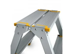 PROREGAL Metal Double Giraffe Doppelseitige-Aluminium-Stufenstehleiter 4 Stufen 86 cm Hoch 150 kg Tragkraft Leiter Trittleiter Haushaltsleiter