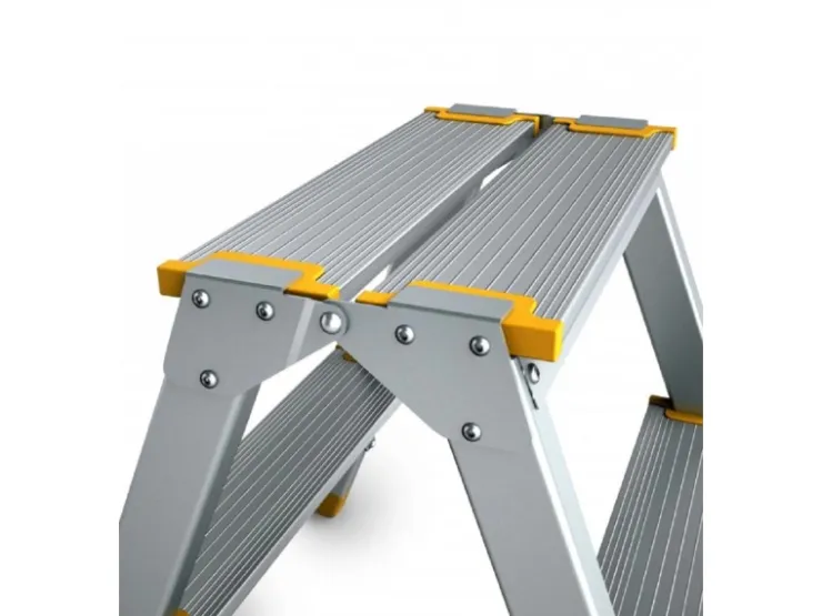 PROREGAL Metal Double Giraffe Doppelseitige-Aluminium-Stufenstehleiter 4 Stufen 86 cm Hoch 150 kg Tragkraft Leiter Trittleiter Haushaltsleiter