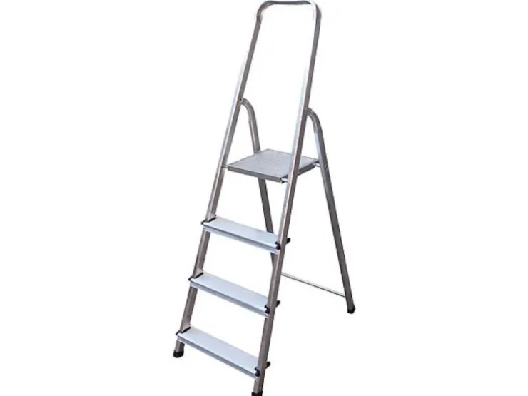 PROREGAL Metal Single Giraffe Einseitige-Aluminium-Bügelleiter 4 Stufen 145 cm Hoch Leiter Trittleiter Stufenleiter Stehleiter Haushaltsleiter* Klapptritte