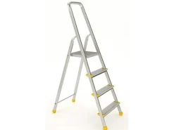 PROREGAL Metal Single Giraffe Einseitige-Aluminium-Bügelleiter 4 Stufen 148 cm Hoch Leiter Trittleiter Stufenleiter Stehleiter Haushaltsleiter