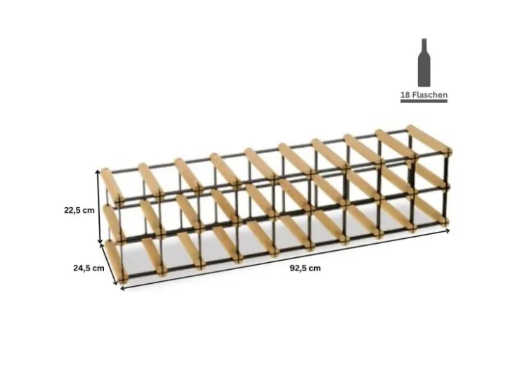PROREGAL Modulares Weinregal Vinotega Mod Metal HxBxT 22,5 x 92,5 x 24,5 cm 9 x 2 Flaschen Massives Kiefernholz Natur* Flaschenregale