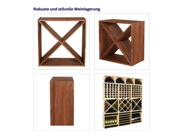PROREGAL Modulares Weinregal Vincellar Mod HxBxT 60 x 60 x 30 cm Kreuz Modul Für 40 Flaschen Massives Kiefernholz Geölt