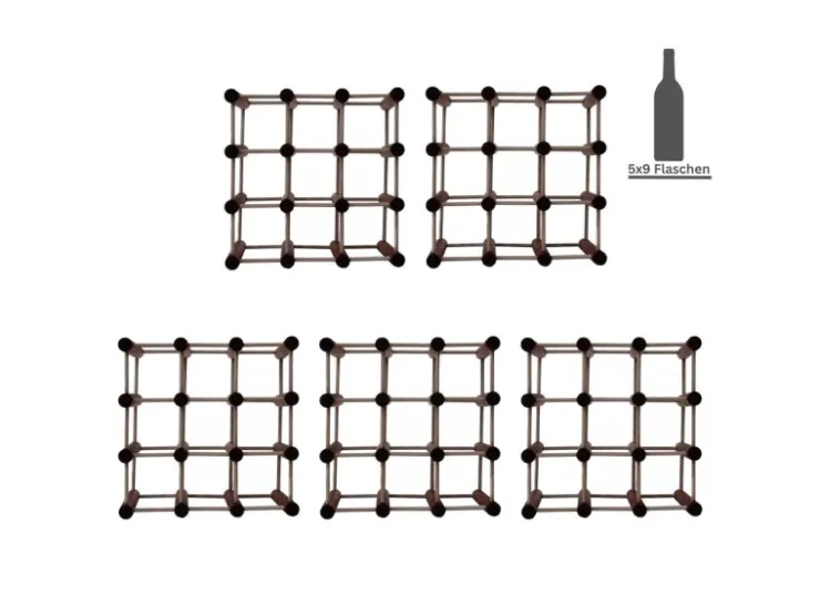 PROREGAL Modulares Weinregal Vinotega Mod HxBxT 36 x 36 x 24 cm 5 x 9 Flaschen Massives Kiefernholz Braun Geölt* Flaschenregale