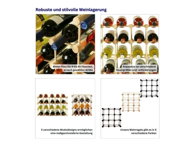 PROREGAL Modulares Weinregal Vinotega Mod HxBxT 36 x 36 x 24 cm 1 x 9 Flaschen Massives Kiefernholz Natur