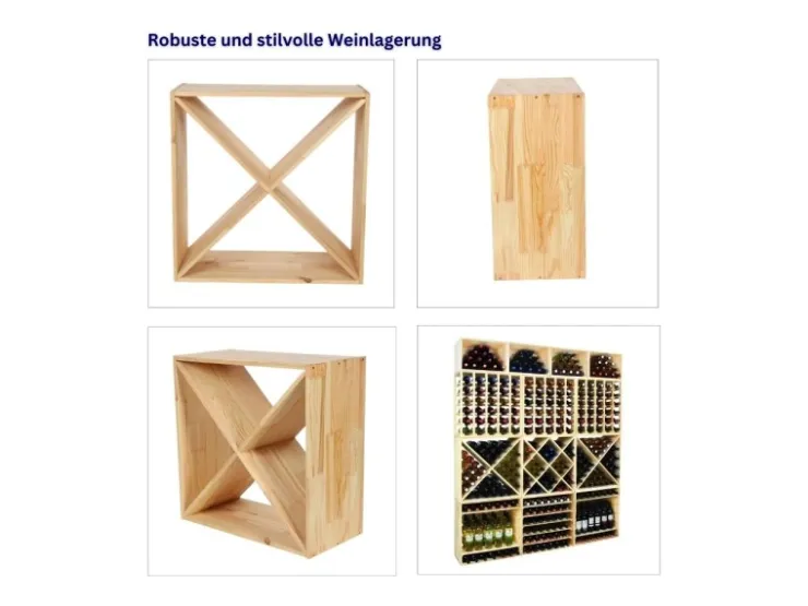 PROREGAL Modulares Weinregal Vincellar Mod HxBxT 60 x 60 x 30 cm Kreuz Modul Für 40 Flaschen Massives Kiefernholz Natur* Regale Massivholz