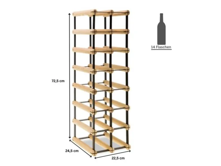 PROREGAL Modulares Weinregal Vinotega Mod Metal HxBxT 72,5 x 22,5 x 24,5 cm 2 x 7 Flaschen Massives Kiefernholz Geölt* Flaschenregale
