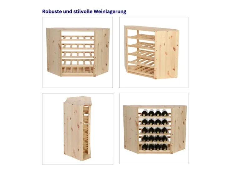 PROREGAL Modulares Weinregal Vincellar Mod HxBxT 60 x 30 x 30 cm Eckmodul Für 18 Flaschen Massives Kiefernholz Natur* Flaschenregale