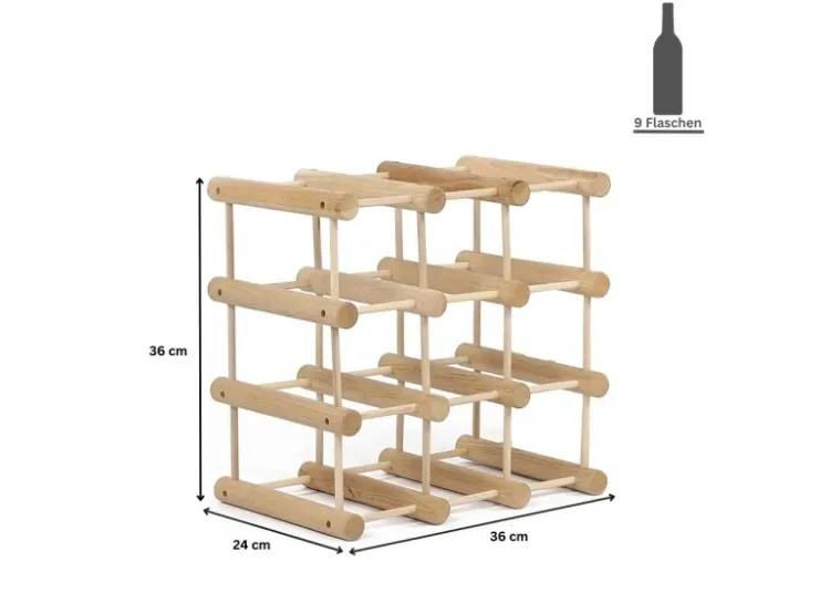 PROREGAL Modulares Weinregal Vinotega Mod HxBxT 36 x 36 x 24 cm 1 x 9 Flaschen Massives Eichenholz Natur* Flaschenregale
