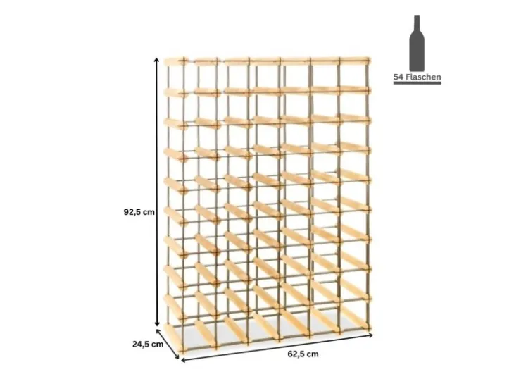 PROREGAL Modulares Weinregal Vinotega Mod Metal HxBxT 92,5 x 62,5 x 24,5 cm 6 x 9 Flaschen Massives Kiefernholz Geölt