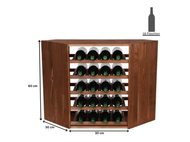 PROREGAL Modulares Weinregal Vincellar Mod HxBxT 60 x 30 x 30 cm Eckmodul Für 18 Flaschen Massives Kiefernholz Geölt