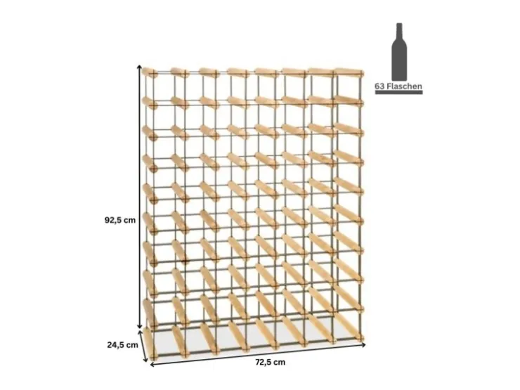 PROREGAL Modulares Weinregal Vinotega Mod Metal HxBxT 92,5 x 72,5 x 24,5 cm 7 x 9 Flaschen Massives Kiefernholz Natur