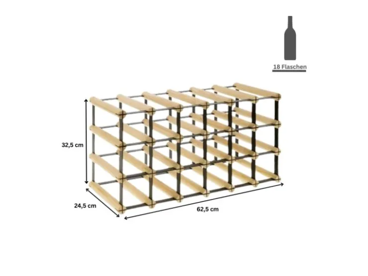PROREGAL Modulares Weinregal Vinotega Mod Metal HxBxT 32,5 x 62,5 x 24,5 cm 6 x 3 Flaschen Massives Kiefernholz Geölt