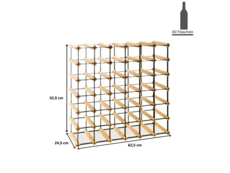 PROREGAL Modulares Weinregal Vinotega Mod Metal HxBxT 52,5 x 62,5 x 24,5 cm 6 x 5 Flaschen Massives Kiefernholz Natur* Flaschenregale