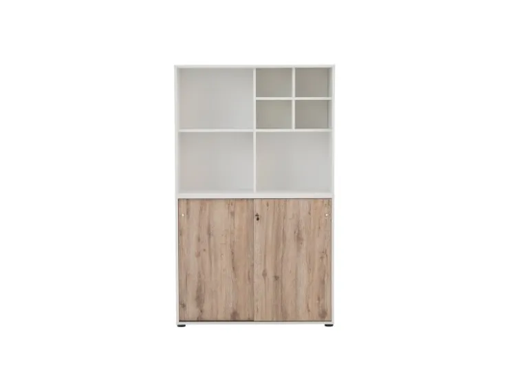PROREGAL Pigeon Set Aktenregal Aktenschrank & Regalkreuz Breite 100 cm Weiß & Eiche