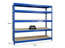 PROREGAL Profi Schwerlastregal Rhino HxBxT 180 x 200 x 60 cm 5 Spanplatten-Ebenen 8mm Fachlast 500 kg