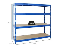 PROREGAL Profi Schwerlastregal Rhino HxBxT 180 x 200 x 60 cm 4 Spanplatten-Ebenen 8mm Fachlast 500 kg