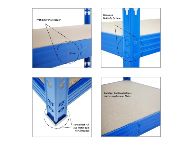 PROREGAL Profi Schwerlastregal Rhino HxBxT 180 x 200 x 60 cm 4 Spanplatten-Ebenen 8mm Fachlast 500 kg