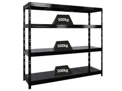 PROREGAL Profi Schwerlastregal Rhino HxBxT 180x200x60cm 4 Stahlplatten-Ebenen Fachlast 500kg Schwarz Stecksystem Lagerregal Regalsystem