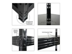 PROREGAL Profi Schwerlastregal Rhino HxBxT 180x200x60cm 4 Stahlplatten-Ebenen Fachlast 500kg Schwarz Stecksystem Lagerregal Regalsystem