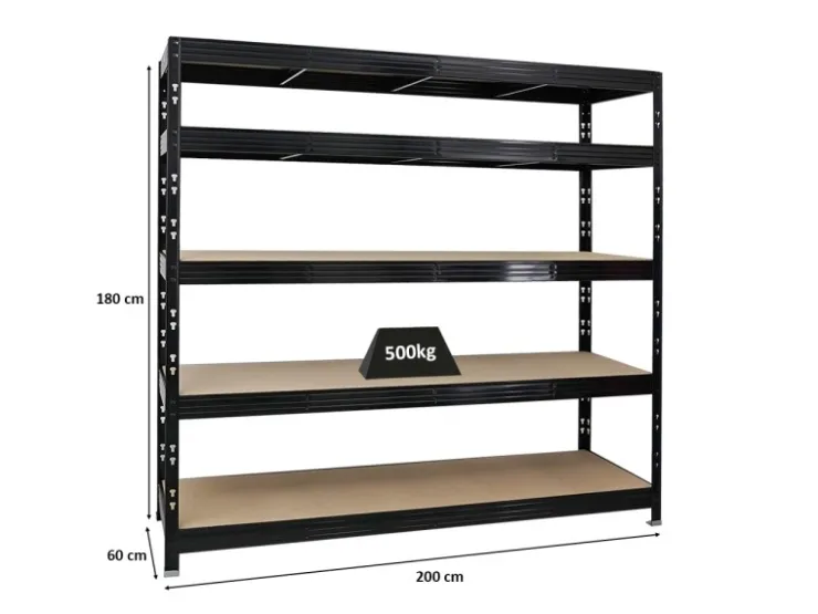 PROREGAL Profi Schwerlastregal Rhino HxBxT 180 x 200 x 60 cm 5 Spanplatten-Ebenen 8mm Fachlast 500 kg
