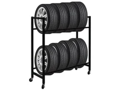 PROREGAL Reifenregal CARERRA Auf Rollen HxBxT 115 x 111 x 40 cm Bis Zu 8 Reifen Auf 2 Ebenen Schwarz
