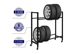 PROREGAL Reifenregal CARERRA Auf Rollen HxBxT 115 x 111 x 40 cm Bis Zu 8 Reifen Auf 2 Ebenen Schwarz