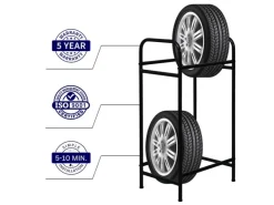 PROREGAL Reifenregal CARRERO HxBxT 104 x 55 x 40 cm Bis Zu 4 Reifen Auf 2 Ebenen Schwarz* Regale Schwarz