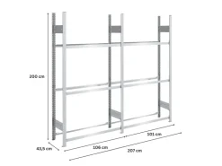PROREGAL Reifenregal Tire Pro Made In Germany HxBxT 200 x 200 x 43 cm 3 Ebenen 150 kg Fachlast Bis Zu 10 Reifen Pro Ebene Verzinkt* Kellerregale
