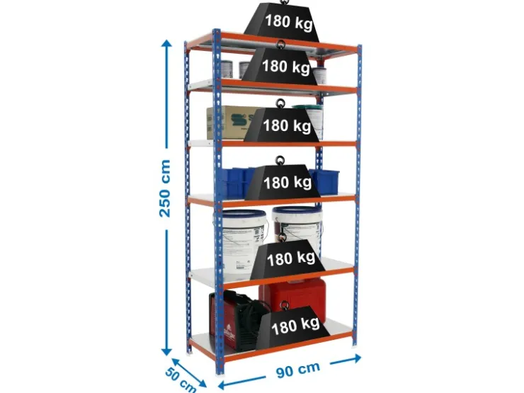 PROREGAL Schwerlastregal Giant Metal Shark HxBxT 250 x 90 x 50 cm Fachlast 180 kg Blau-Orange
