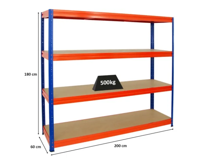 PROREGAL Schwerlastregal Dino HxBxT 180 x 200 x 60 cm Fachlast 500 kg Blau/Orange* Schwerlastregal