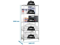 PROREGAL Schwerlastregal Big Muli HxBxT 200 x 120 x 40 cm 5 Fachböden Fachlast 200 kg Weiß