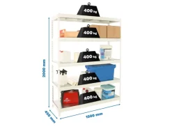 PROREGAL Schwerlastregal Big Metal Yeti Five HxBxT 200 x 150 x 45 cm Fachlast 400 kg Weiß* Regalsysteme