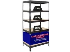 PROREGAL Schwerlastregal Rivet HxBxT 180 x 90 x 60 cm Fachlast 250 kg Innovatives Stecksystem* Kellerregale|Schwerlastregal