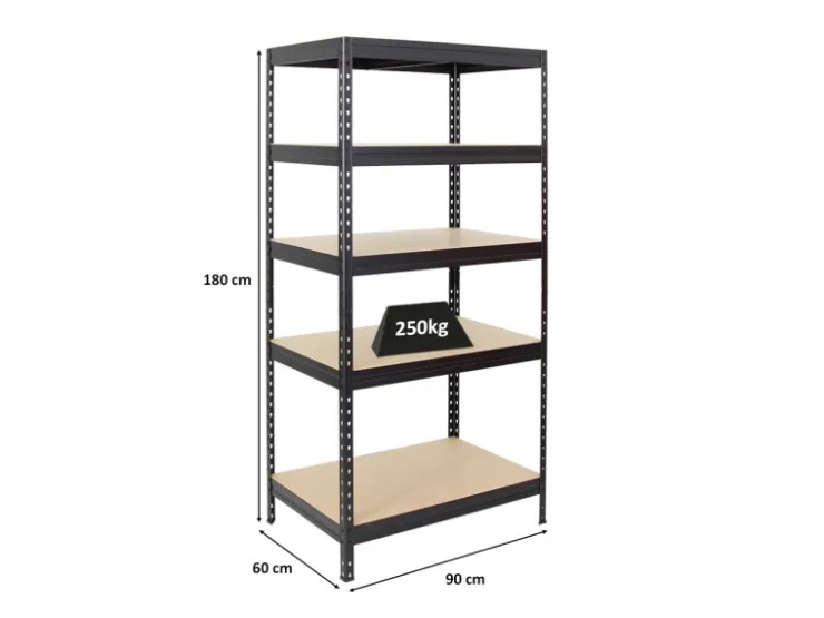 PROREGAL Schwerlastregal Rivet HxBxT 180 x 90 x 60 cm Fachlast 250 kg Innovatives Stecksystem* Kellerregale|Schwerlastregal