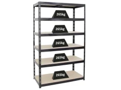 PROREGAL Schwerlastregal Giant Tiger HxBxT 200 x 120 x 60 cm Fachlast 265 kg 6-Ebenen Schwarz