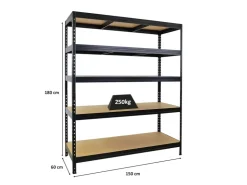 PROREGAL Schwerlastregal Rivet HxBxT 180x150x60 cm Fachlast 250kg Innovatives Stecksystem Schwarz* Regale Schwarz|Schwerlastregal