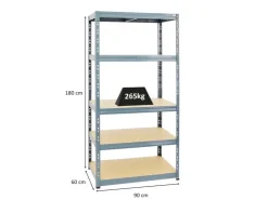 PROREGAL Schwerlastregal Tiger HxBxT 180 x 90 x 60 cm Fachlast 265 kg 5-Ebenen