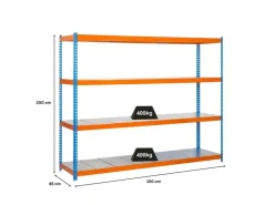 PROREGAL Schwerlastregal Big Metal Yeti Four HxBxT 200 x 150 x 45 cm Fachlast 400 kg Blau-Orange* Metallregale|Schwerlastregal