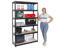 PROREGAL Schwerlastregal Giant Tiger HxBxT 200 x 120 x 40 cm Fachlast 265 kg 6-Ebenen Schwarz* Regale Schwarz|Kellerregale