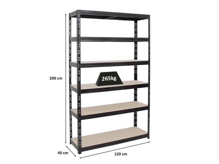 PROREGAL Schwerlastregal Giant Tiger HxBxT 200 x 120 x 40 cm Fachlast 265 kg 6-Ebenen Schwarz* Regale Schwarz|Kellerregale