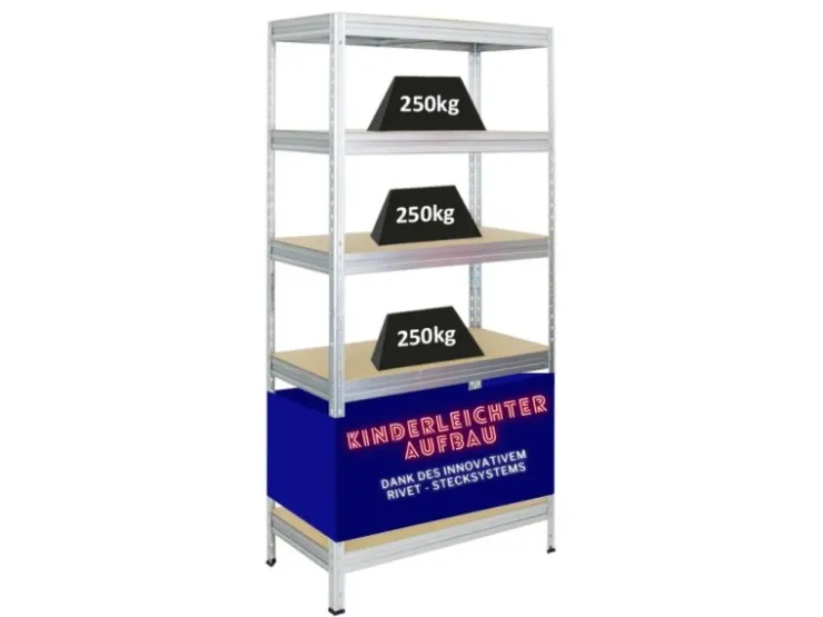 PROREGAL Schwerlastregal Rivet HxBxT 180 x 90 x 45 cm Fachlast 250 kg Innovatives Stecksystem