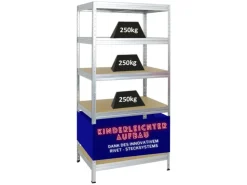 PROREGAL Schwerlastregal Rivet HxBxT 180 x 90 x 60 cm Fachlast 250 kg Innovatives Stecksystem* Metallregale|Kellerregale