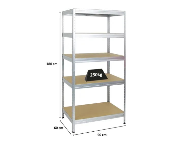 PROREGAL Schwerlastregal Rivet HxBxT 180 x 90 x 60 cm Fachlast 250 kg Innovatives Stecksystem* Metallregale|Kellerregale