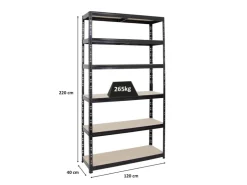 PROREGAL Schwerlastregal Giant Tiger XL HxBxT 220 x 120 x 40 cm Fachlast 265 kg 6-Ebenen Schwarz* Schwerlastregal