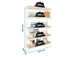 PROREGAL Schwerlastregal Wood Yeti Light Five HxBxT 200 x 120 x 60 cm Fachlast 300 kg Weiß