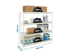PROREGAL Schwerlastregal Metal Beast Four HxBxT 200 x 180 x 45 cm Fachlast 600 kg Weiß* Regalsysteme