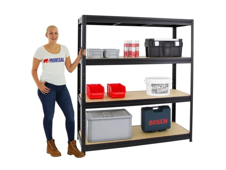 PROREGAL Schwerlastregal Dino HxBxT 180 x 160 x 60 cm Fachlast 600 kg* Metallregale|Regale Schwarz