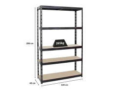 PROREGAL Schwerlastregal Giant Tiger HxBxT 200 x 120 x 40 cm Fachlast 265 kg 5-Ebenen Schwarz