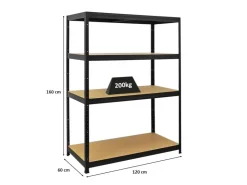 PROREGAL Schwerlastregal Big Elephant HxBxT 160 x 120 x 60 cm Fachlast 200kg Schwarz* Schwerlastregal